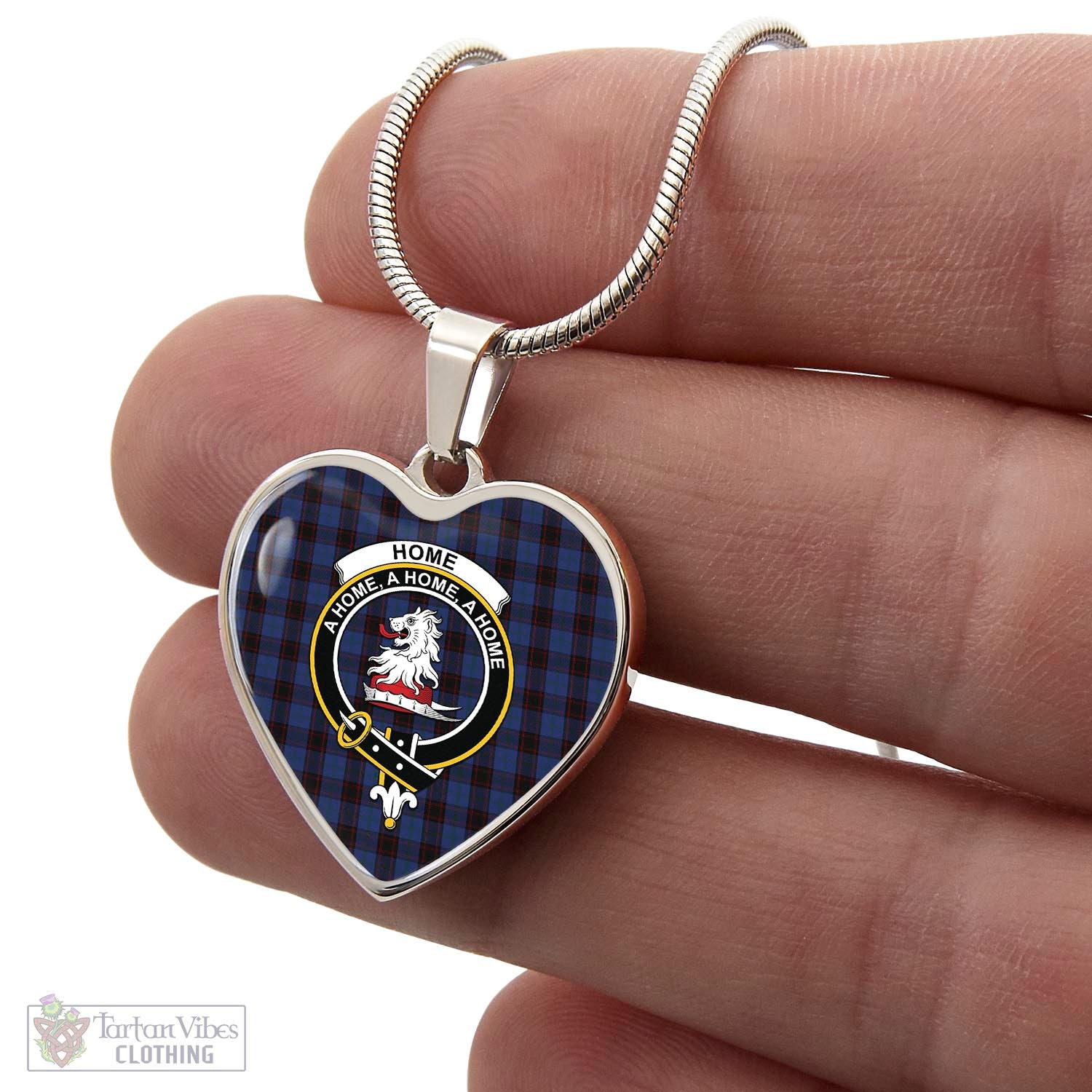 Tartan Vibes Clothing Home (Hume) Tartan Heart Necklace with Family Crest