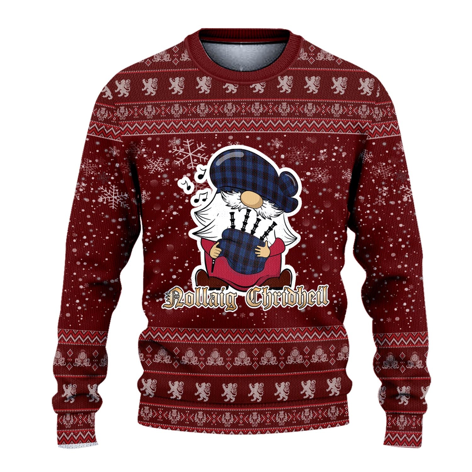 Home (Hume) Clan Christmas Family Knitted Sweater with Funny Gnome Playing Bagpipes - Tartanvibesclothing