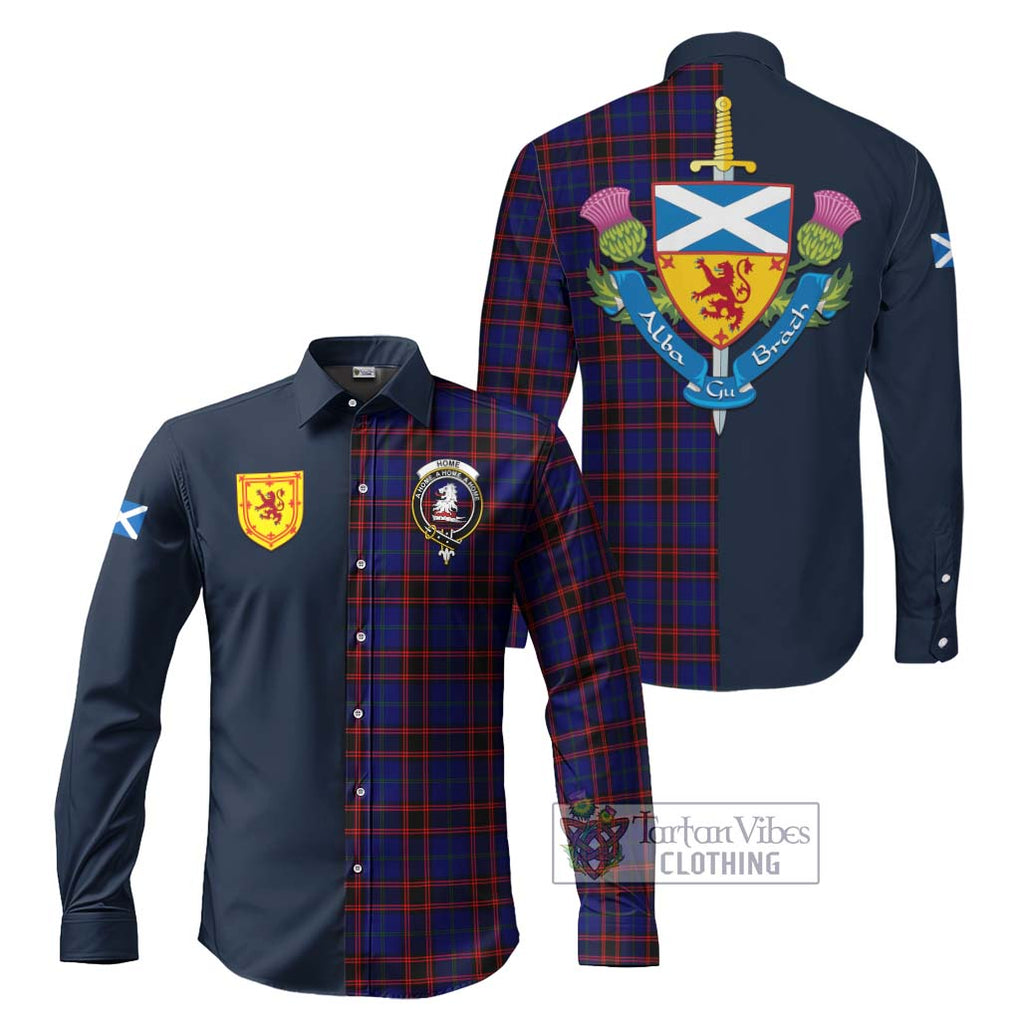 Tartan Vibes Clothing Home Modern Tartan Long Sleeve Button Shirt with Scottish Lion Royal Arm Half Style