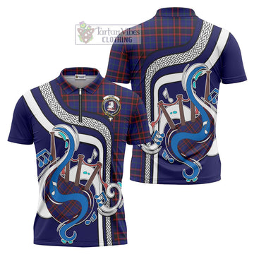 Home Modern Tartan Zipper Polo Shirt with Epic Bagpipe Style