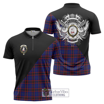 Home Modern Tartan Zipper Polo Shirt with Family Crest and Military Logo Style