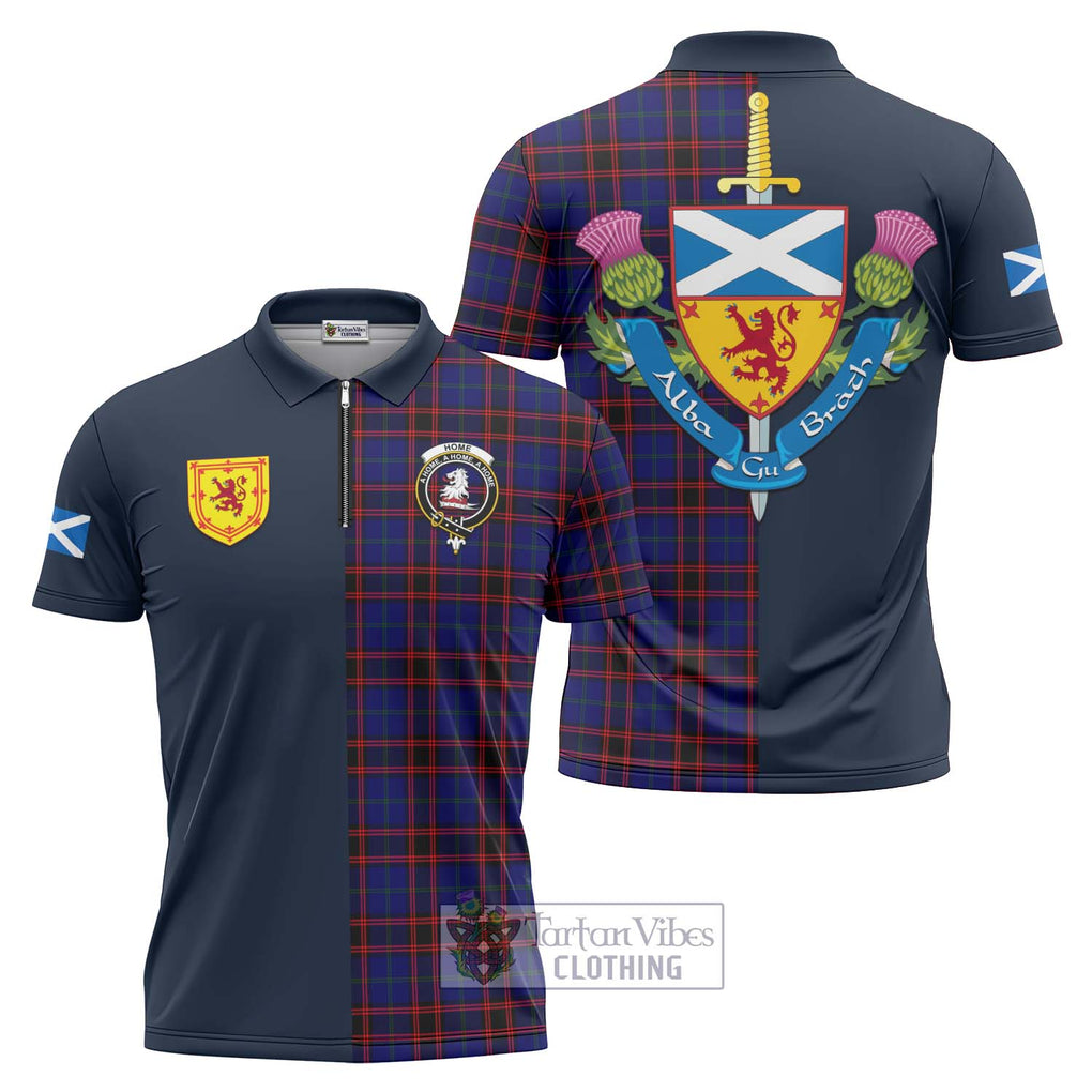 Tartan Vibes Clothing Home Modern Tartan Zipper Polo Shirt with Scottish Lion Royal Arm Half Style