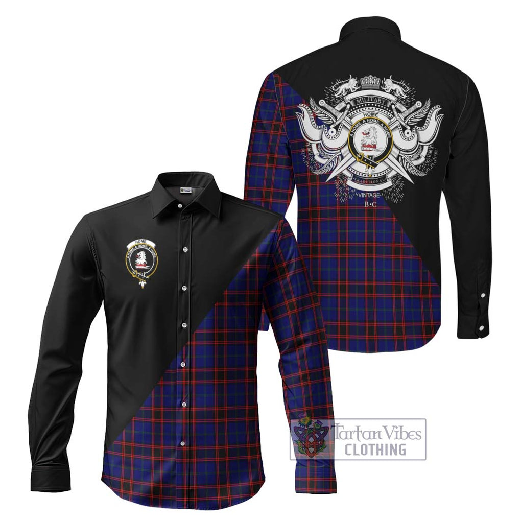 Home Modern Tartan Long Sleeve Button Shirt with Family Crest and Military Logo Style Men's Shirt S - Tartanvibesclothing Shop