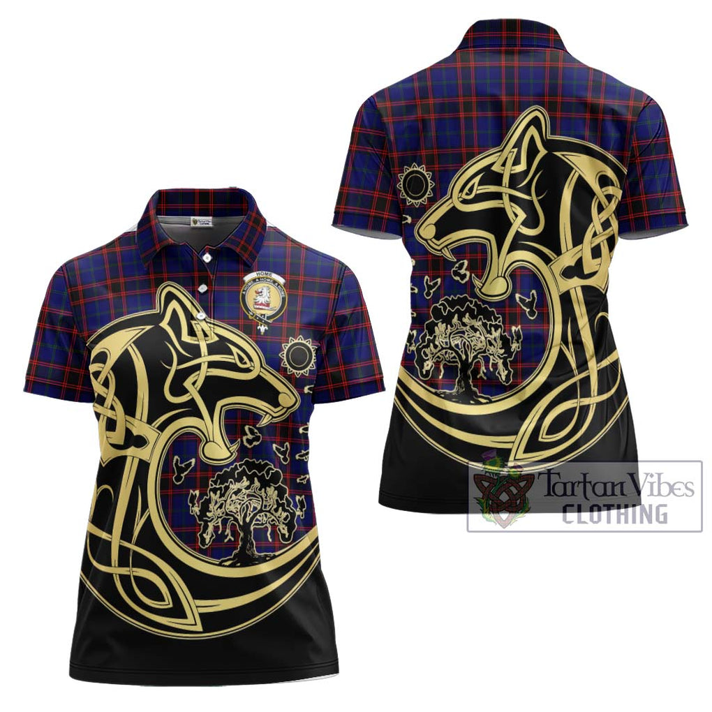 Home Modern Tartan Women's Polo Shirt with Family Crest Celtic Wolf Style Women - Tartanvibesclothing Shop