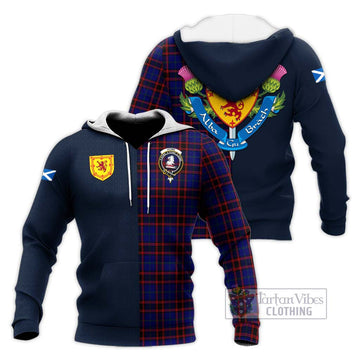 Home Modern Tartan Knitted Hoodie Alba with Scottish Lion Royal Arm Half Style