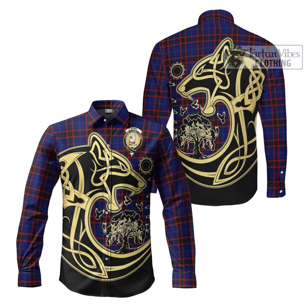 Home Modern Tartan Long Sleeve Button Shirt with Family Crest Celtic Wolf Style Men's Shirt S - Tartan Vibes Clothing