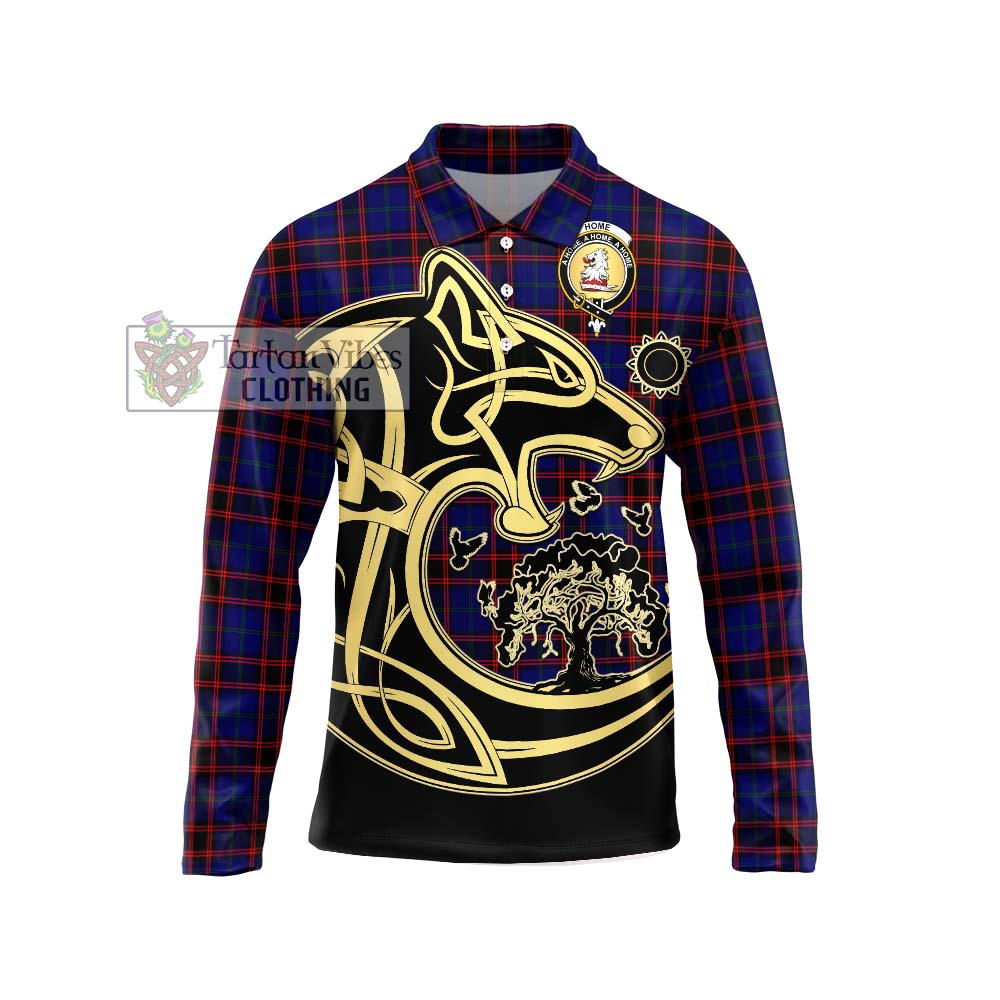 Home Modern Tartan Long Sleeve Polo Shirt with Family Crest Celtic Wolf Style Unisex - Tartanvibesclothing Shop