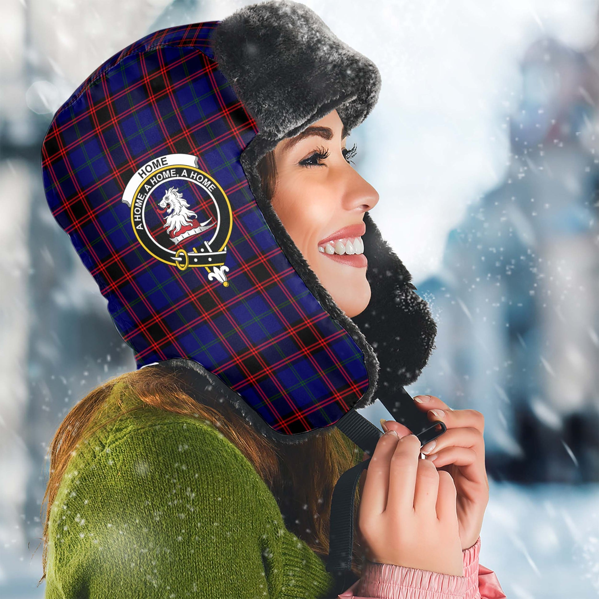 Home Modern Tartan Winter Trapper Hat with Family Crest Winter Trapper Hat Universal Fit Circumference 22.8in (58cm) - Tartanvibesclothing