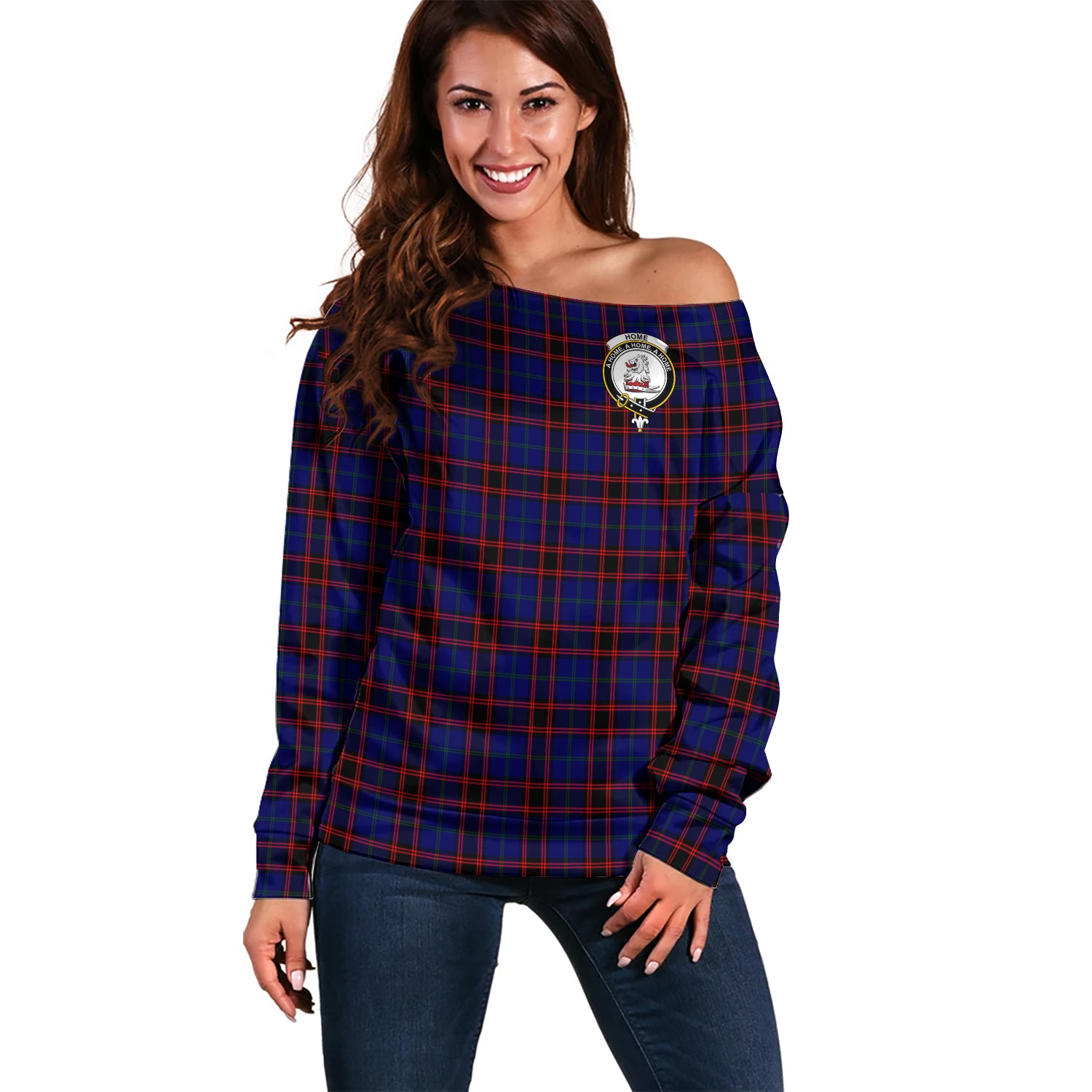 Home Modern Tartan Off Shoulder Women Sweater with Family Crest Women - Tartanvibesclothing