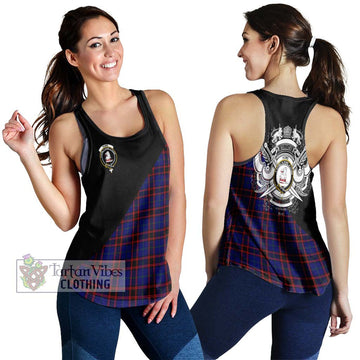 Home Modern Tartan Women's Racerback Tanks with Family Crest and Military Logo Style