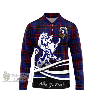 Home Modern Tartan Long Sleeve Polo Shirt with Alba Gu Brath Regal Lion Emblem