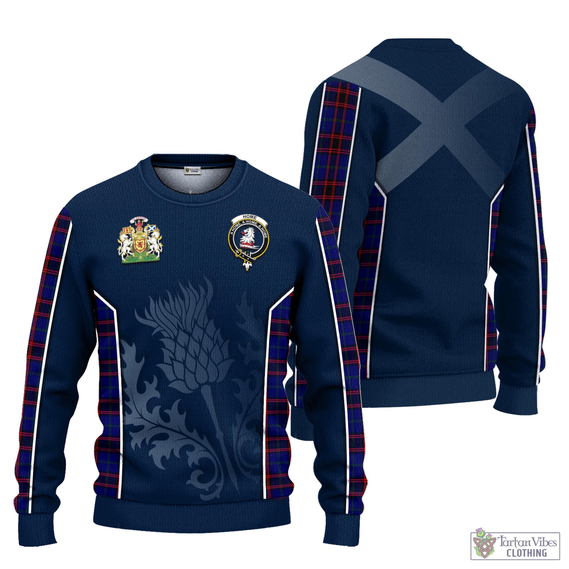 Tartan Vibes Clothing Home Modern Tartan Knitted Sweatshirt with Family Crest and Scottish Thistle Vibes Sport Style