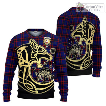 Home Modern Tartan Ugly Sweater with Family Crest Celtic Wolf Style