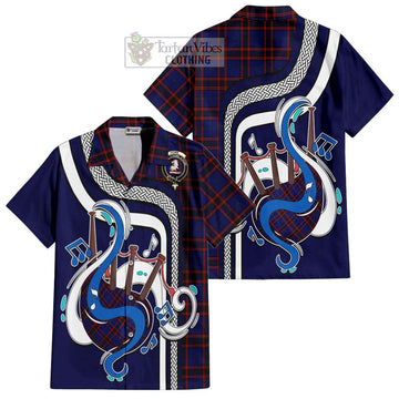 Home Modern Tartan Short Sleeve Button Shirt with Epic Bagpipe Style