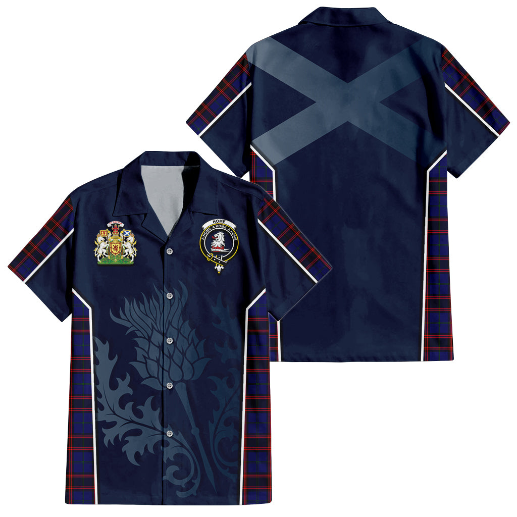 Tartan Vibes Clothing Home Modern Tartan Short Sleeve Button Up Shirt with Family Crest and Scottish Thistle Vibes Sport Style