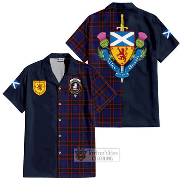 Home Modern Tartan Short Sleeve Button Shirt Alba with Scottish Lion Royal Arm Half Style