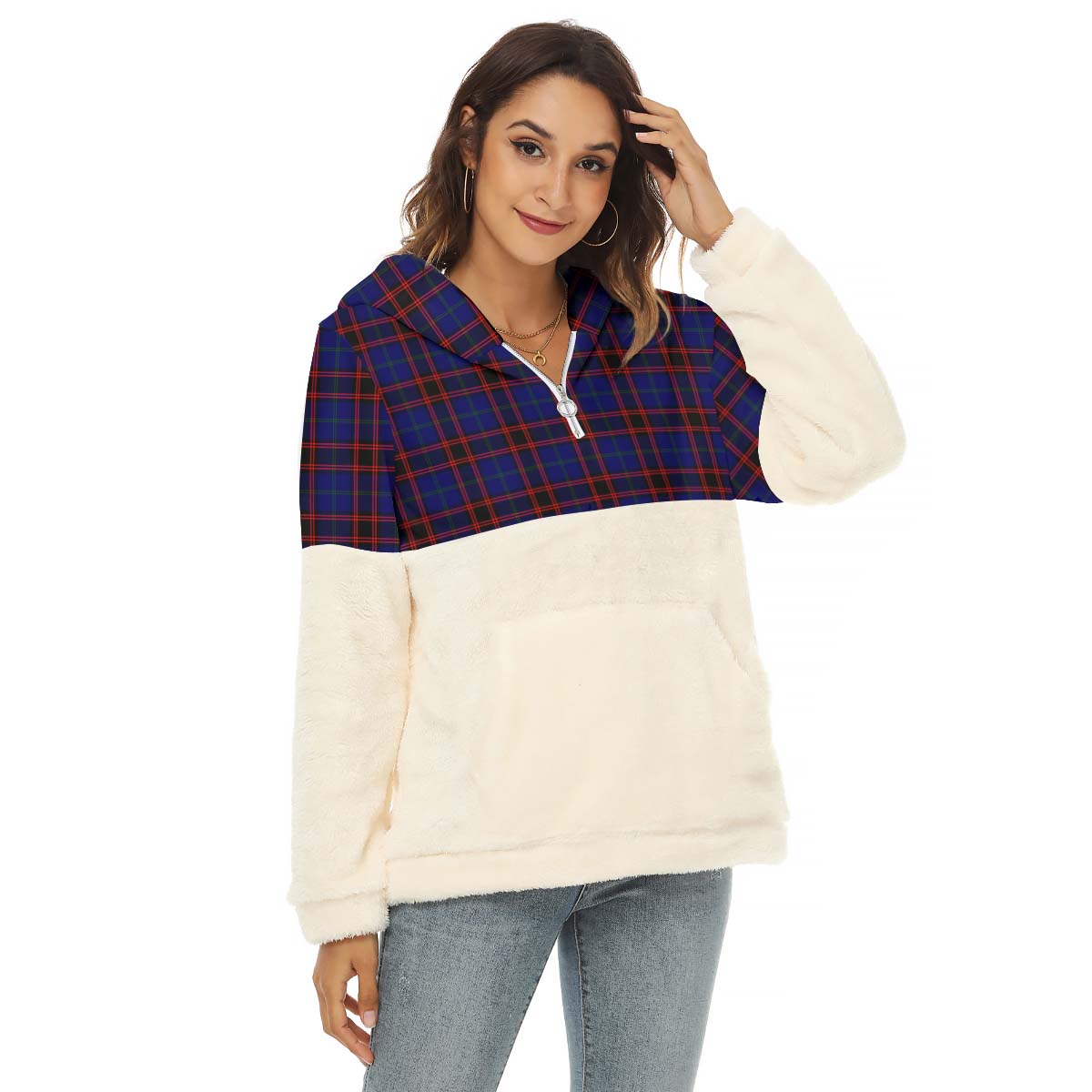 Home Modern Tartan Women's Borg Fleece Hoodie With Half Zip Female - Tartan Vibes Clothing