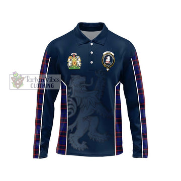 Home Modern Tartan Long Sleeve Polo Shirt with Family Crest and Lion Rampant Vibes Sport Style