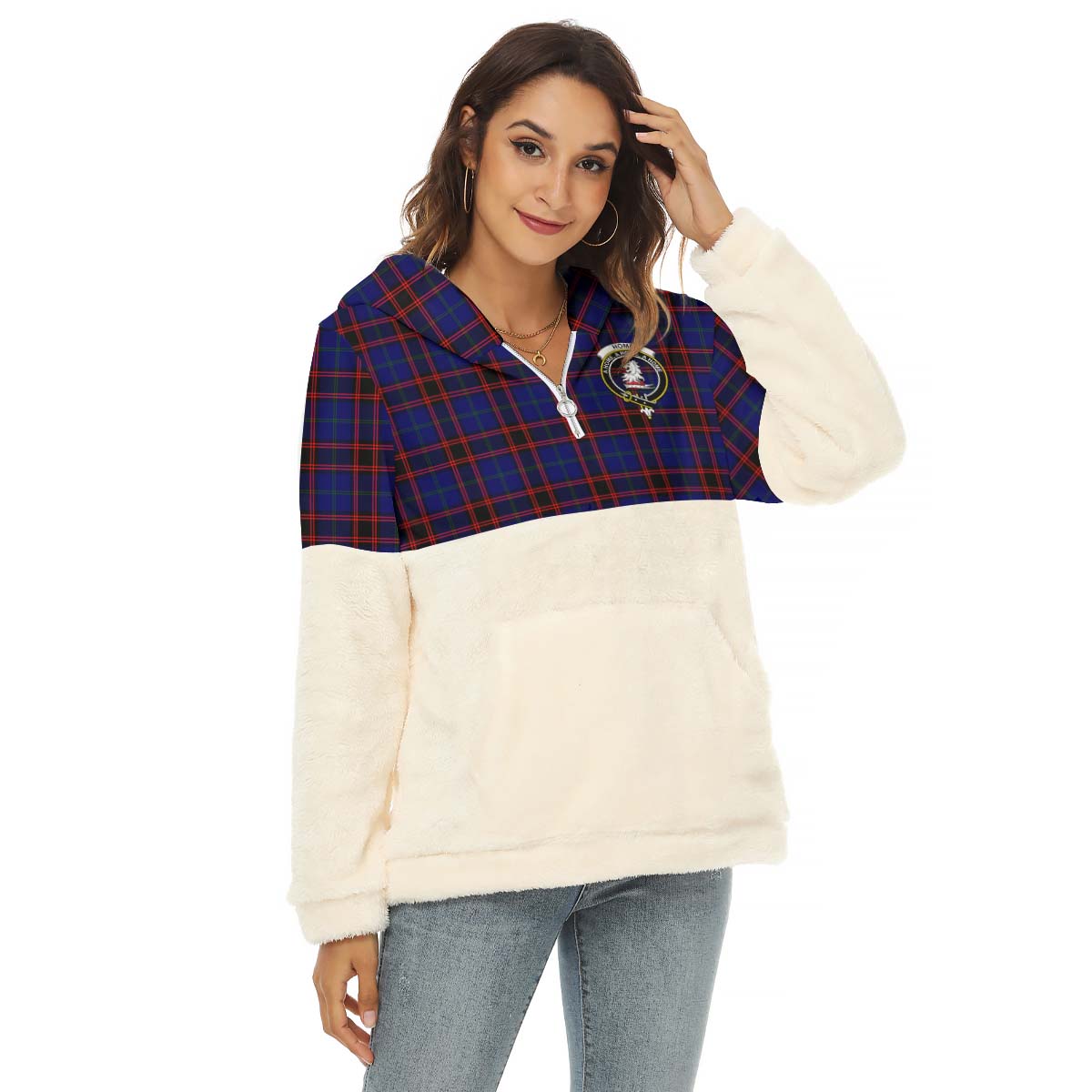 Home Modern Tartan Women's Borg Fleece Hoodie With Half Zip with Family Crest Female - Tartan Vibes Clothing