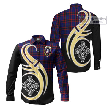 Home Modern Tartan Long Sleeve Button Shirt with Family Crest and Celtic Symbol Style