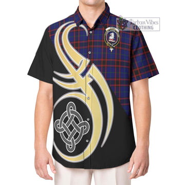 Home Modern Tartan Short Sleeve Button Shirt with Family Crest and Celtic Symbol Style