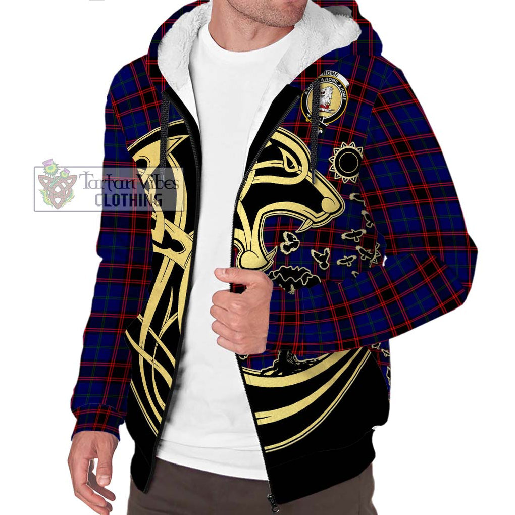 Home Modern Tartan Sherpa Hoodie with Family Crest Celtic Wolf Style Unisex S - Tartan Vibes Clothing