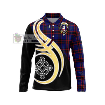 Home Modern Tartan Long Sleeve Polo Shirt with Family Crest and Celtic Symbol Style