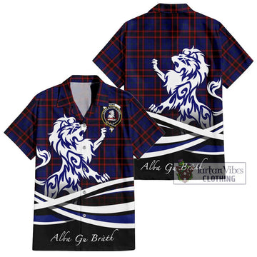 Home Modern Tartan Short Sleeve Button Shirt with Alba Gu Brath Regal Lion Emblem