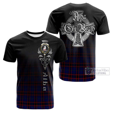 Home Modern Tartan Cotton T-shirt Featuring Alba Gu Brath Family Crest Celtic Inspired