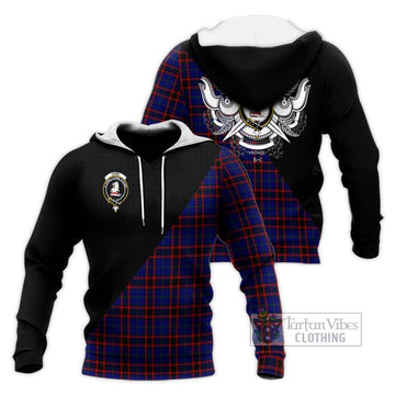 Home Modern Tartan Knitted Hoodie with Family Crest and Military Logo Style