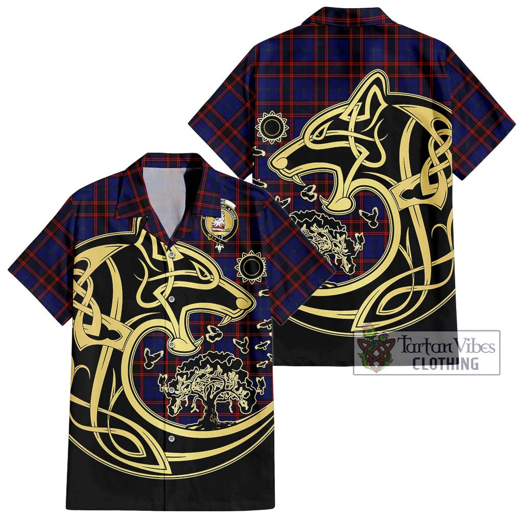 Home Modern Tartan Short Sleeve Button Shirt with Family Crest Celtic Wolf Style Kid - Tartan Vibes Clothing