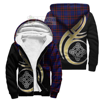 Home Modern Tartan Sherpa Hoodie with Family Crest and Celtic Symbol Style