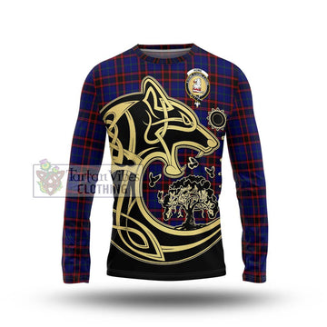 Home Modern Tartan Long Sleeve T-Shirt with Family Crest Celtic Wolf Style