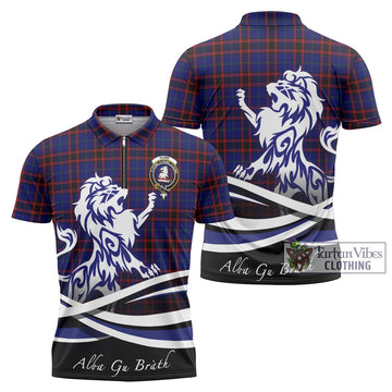 Home Modern Tartan Zipper Polo Shirt with Alba Gu Brath Regal Lion Emblem