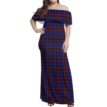 Home Modern Tartan Off Shoulder Long Dress