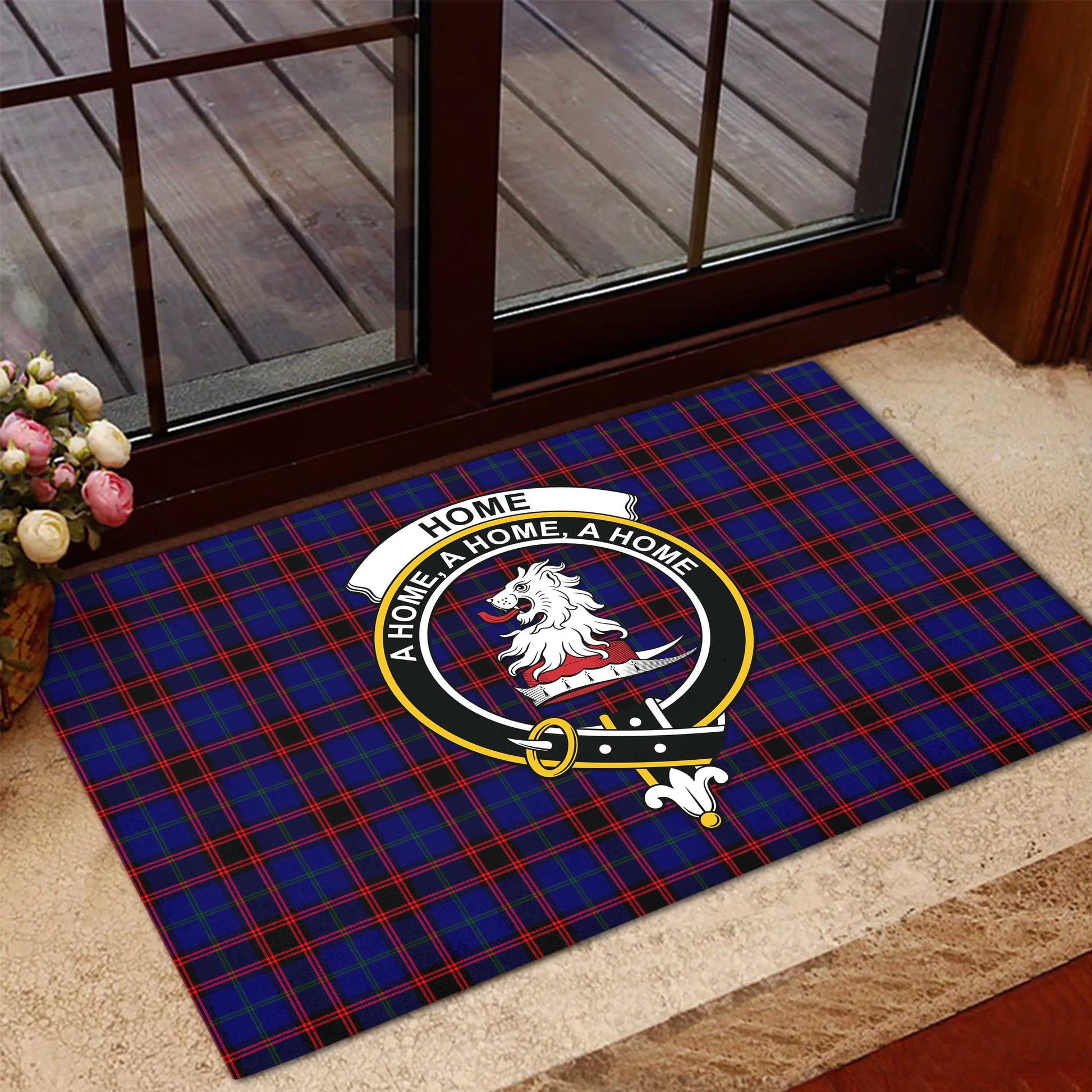 Home Modern Tartan Door Mat with Family Crest - Tartanvibesclothing