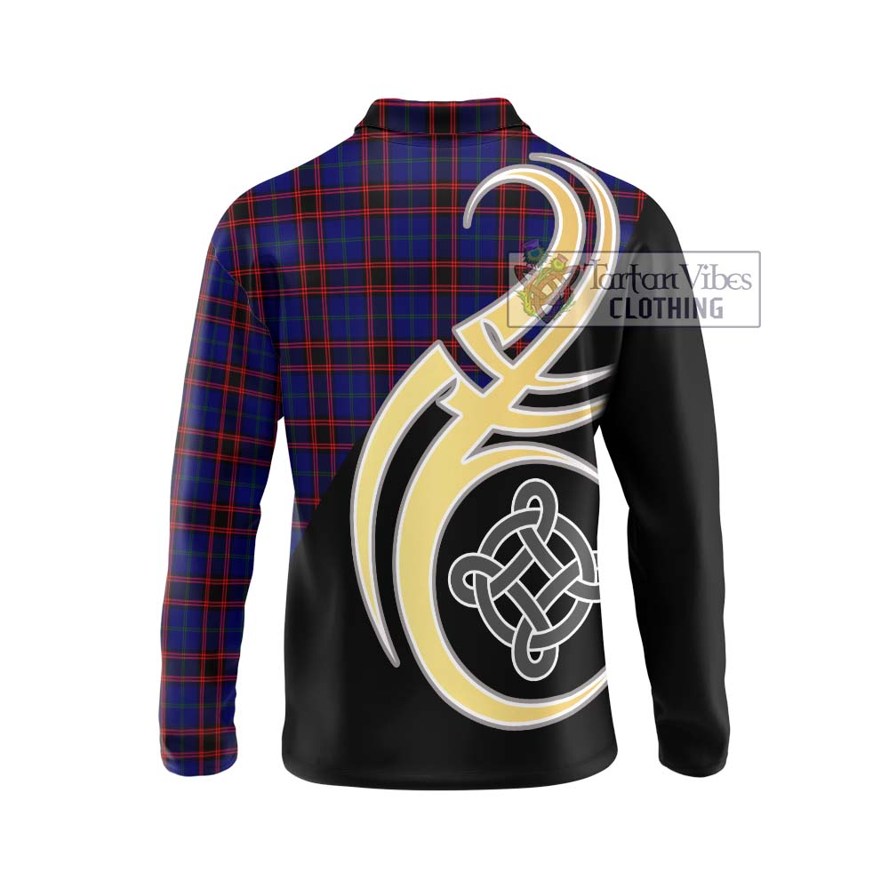 Home Modern Tartan Long Sleeve Polo Shirt with Family Crest and Celtic Symbol Style - Tartan Vibes Clothing