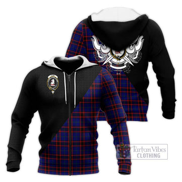 Home Modern Tartan Knitted Hoodie with Family Crest and Military Logo Style