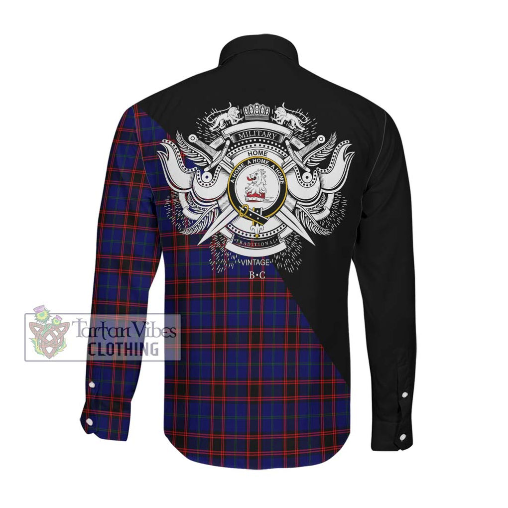 Home Modern Tartan Long Sleeve Button Shirt with Family Crest and Military Logo Style Men's Shirt - Tartanvibesclothing Shop