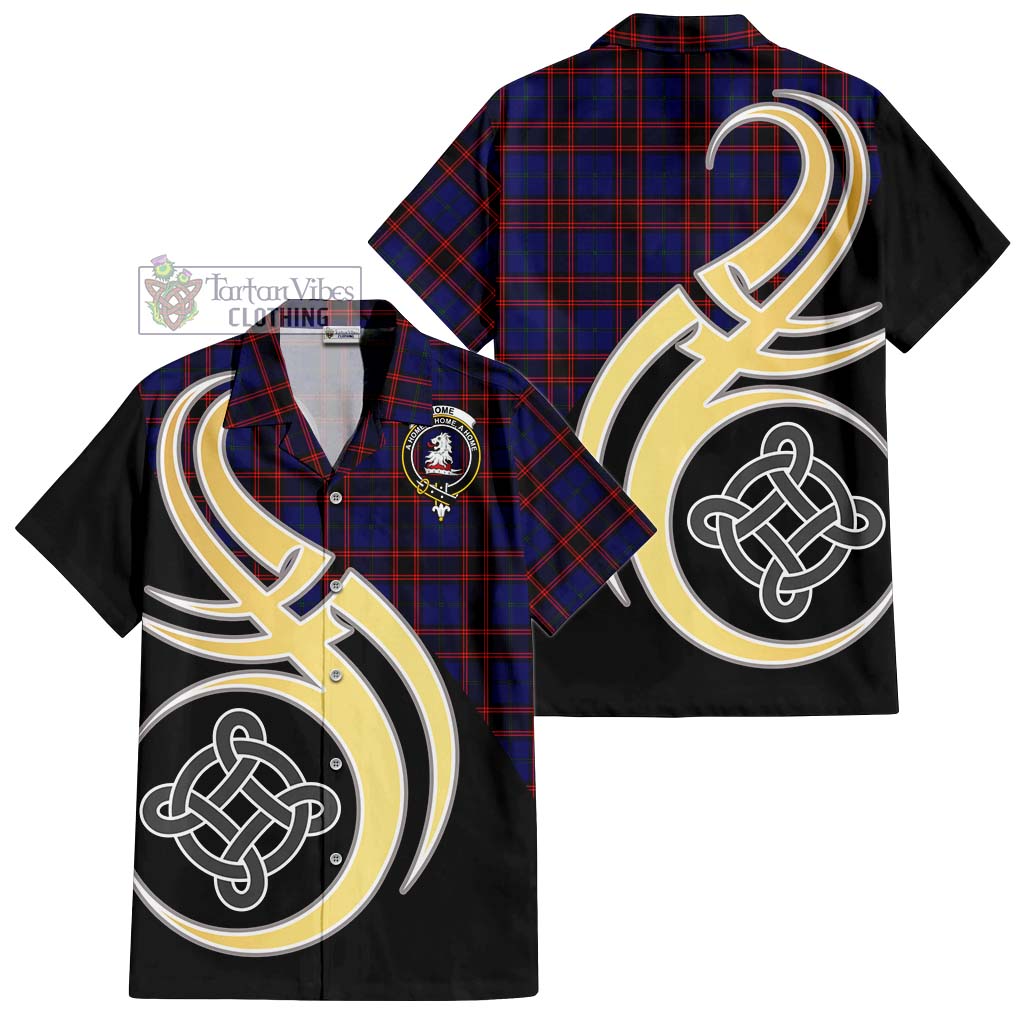 Home Modern Tartan Short Sleeve Button Shirt with Family Crest and Celtic Symbol Style - Tartan Vibes Clothing