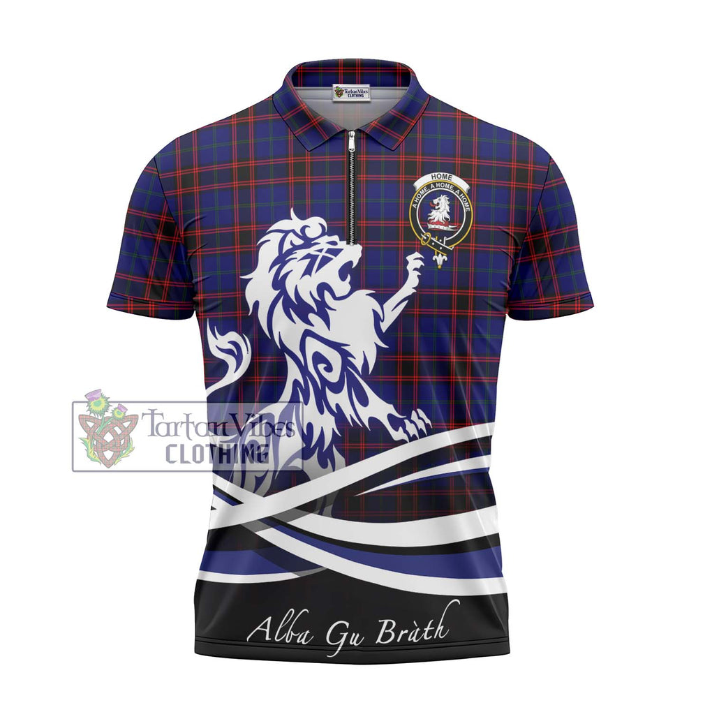 Home Modern Tartan Zipper Polo Shirt with Alba Gu Brath Regal Lion Emblem - Tartanvibesclothing Shop