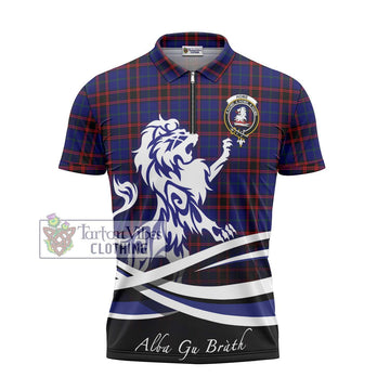 Home Modern Tartan Zipper Polo Shirt with Alba Gu Brath Regal Lion Emblem