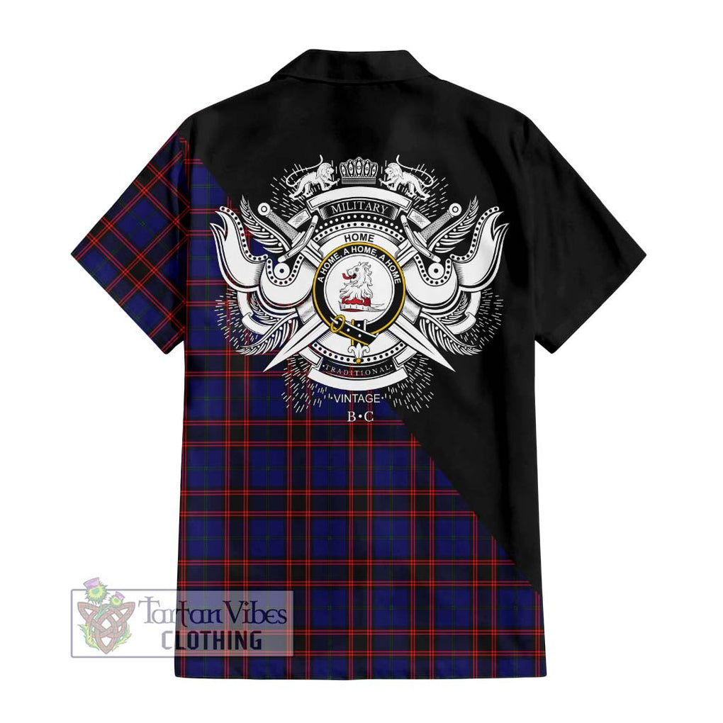 Home Modern Tartan Short Sleeve Button Shirt with Family Crest and Military Logo Style - Tartanvibesclothing Shop