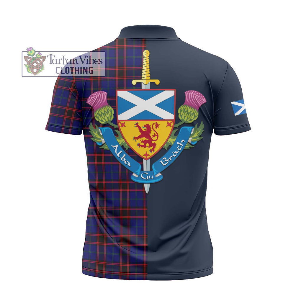 Tartan Vibes Clothing Home Modern Tartan Zipper Polo Shirt with Scottish Lion Royal Arm Half Style