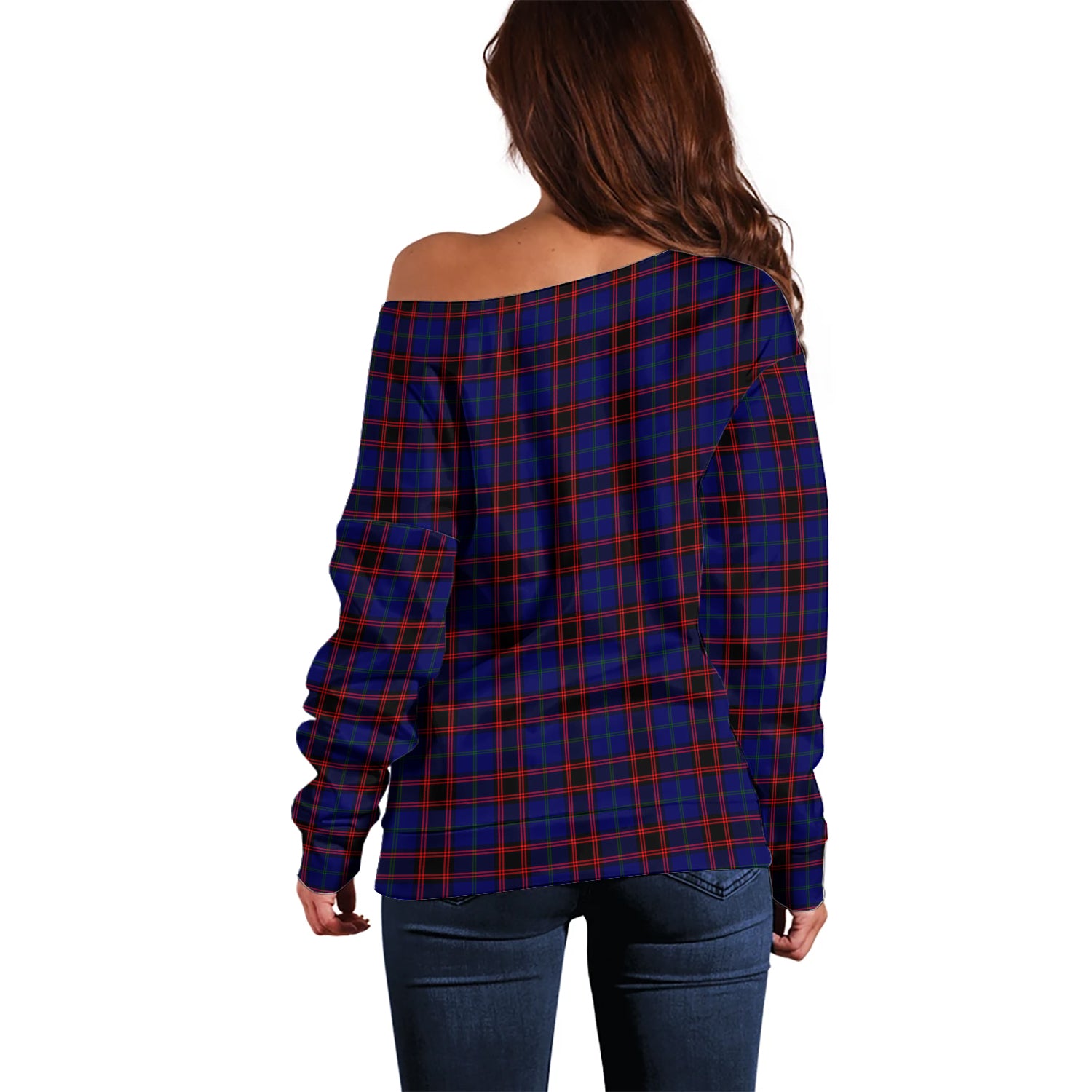 Home Modern Tartan Off Shoulder Women Sweater with Family Crest - Tartanvibesclothing