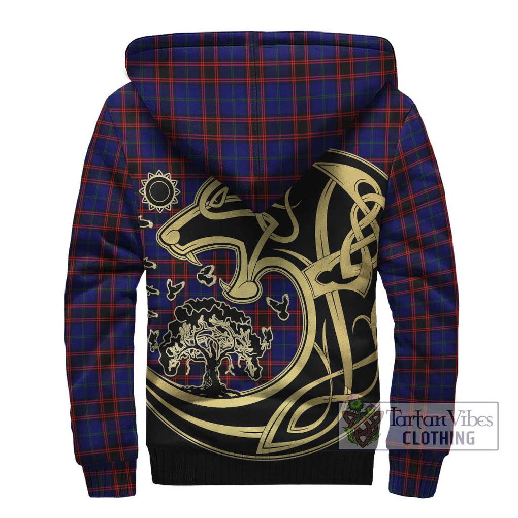 Home Modern Tartan Sherpa Hoodie with Family Crest Celtic Wolf Style - Tartan Vibes Clothing