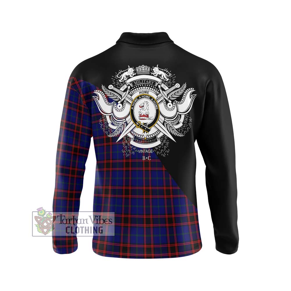 Home Modern Tartan Long Sleeve Polo Shirt with Family Crest and Military Logo Style - Tartanvibesclothing Shop