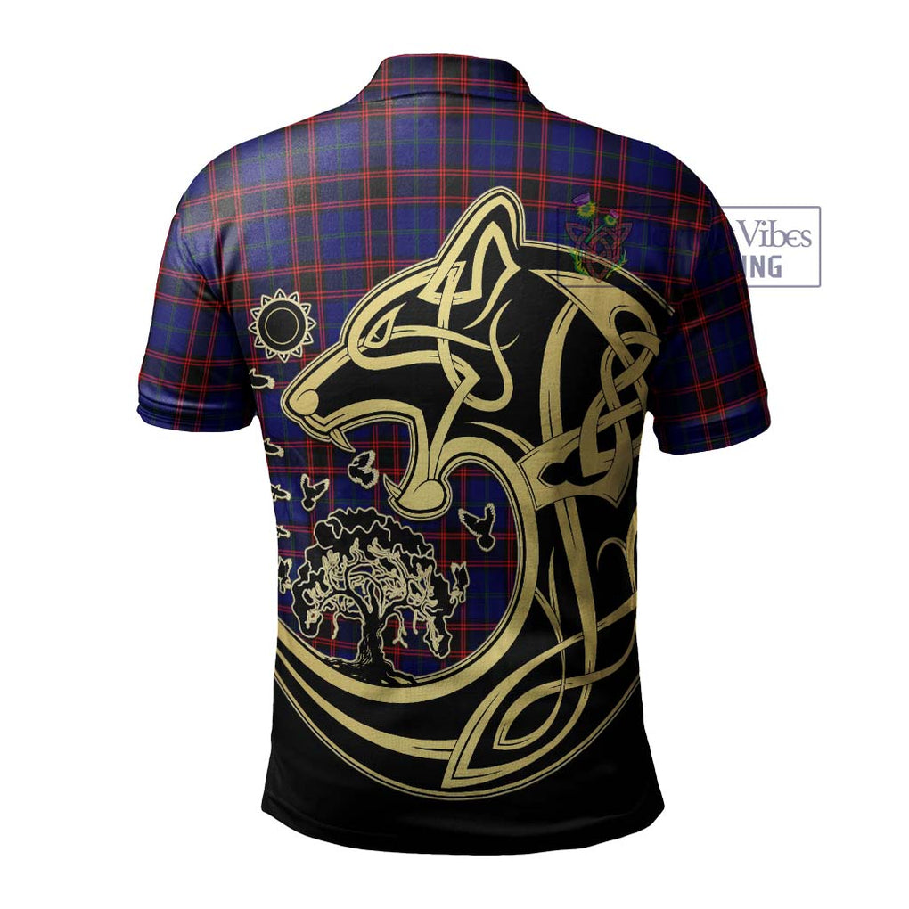 Home Modern Tartan Polo Shirt with Family Crest Celtic Wolf Style - Tartanvibesclothing Shop