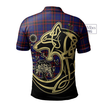 Home Modern Tartan Polo Shirt with Family Crest Celtic Wolf Style