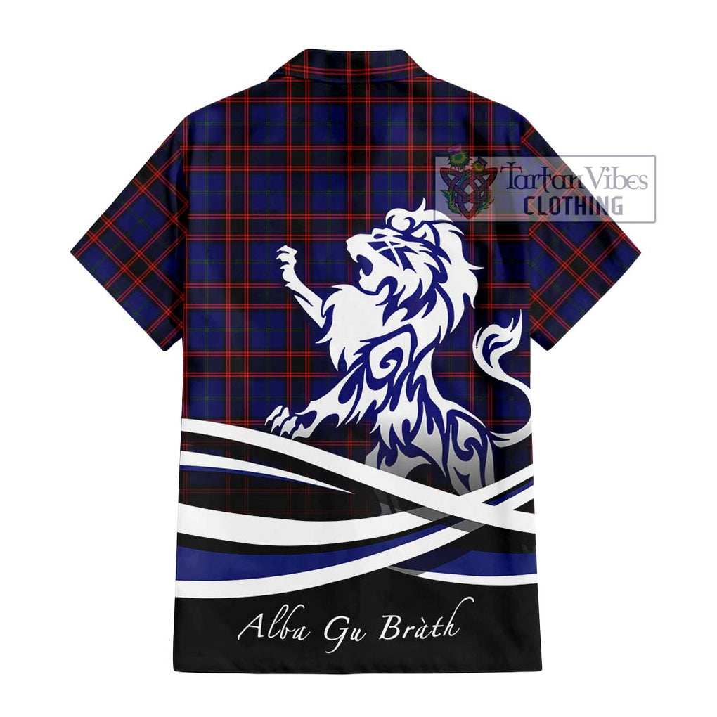 Home Modern Tartan Short Sleeve Button Shirt with Alba Gu Brath Regal Lion Emblem - Tartanvibesclothing Shop